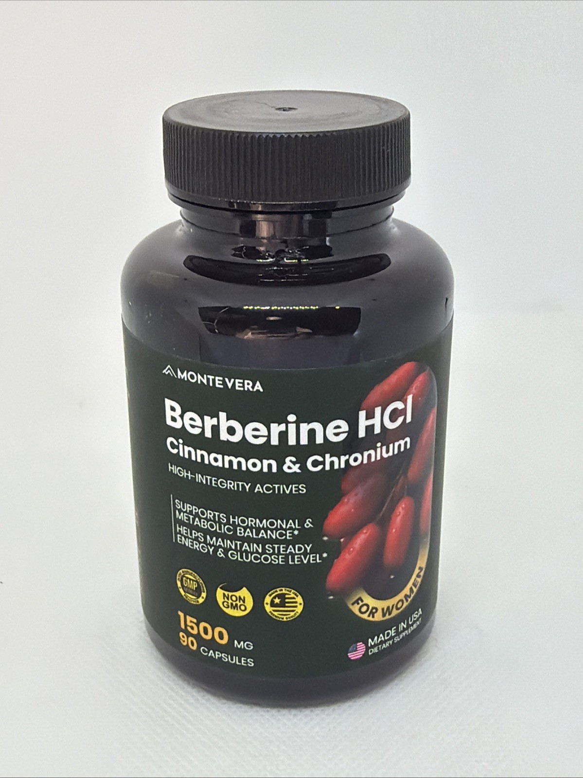 Berberine HCI 1500mg with Cinnamon Chromium Vegan Non-GMO Supplement 90 Capsules