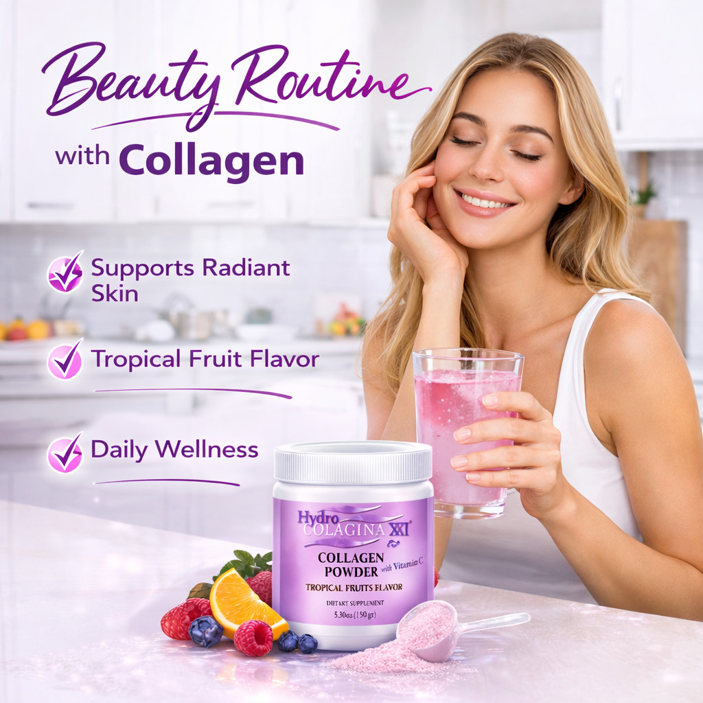 3 Pack Collagen Powder with Vitamin C Tropical Flavor Beauty Drink Mix