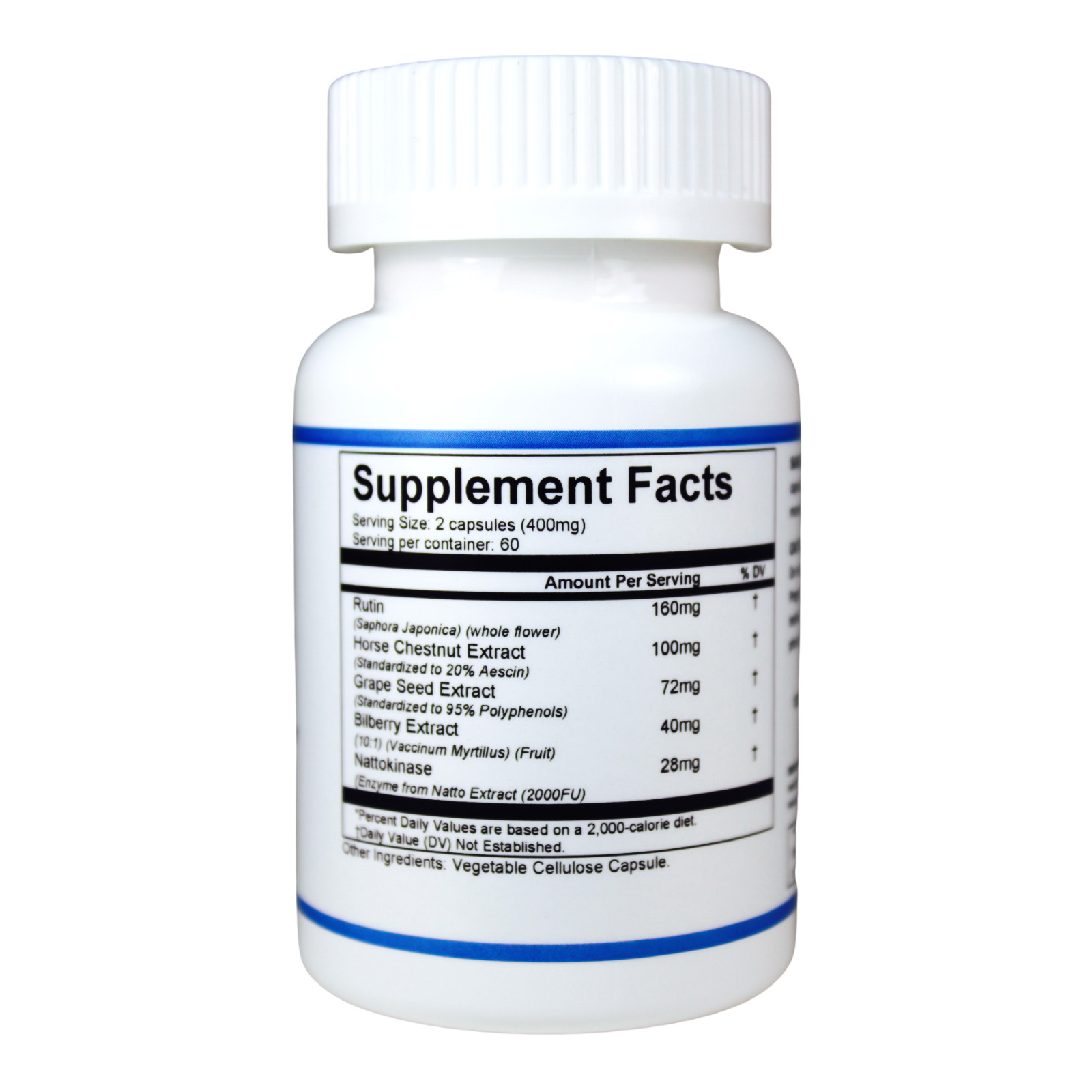 BILBERRY, GRAPE SEED, RUTIN, NATTOKINASE, 120 Capsules, Boost Vein Flexibility.