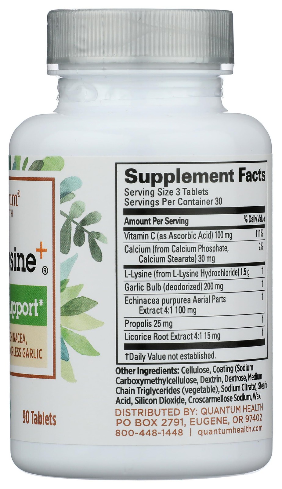 Quantum Health Super Lysine Immune System 90 Tablets Milk-Free – EX 5/2027
