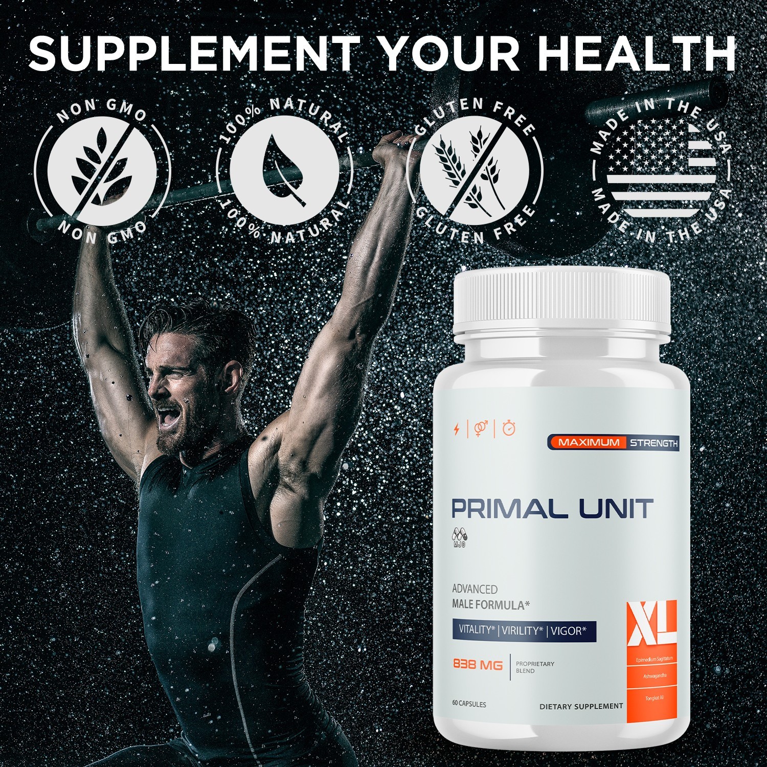 (3 Pack) Primal Unit XL Advanced Male Health Support PrimalUnitXL 180 Capsules