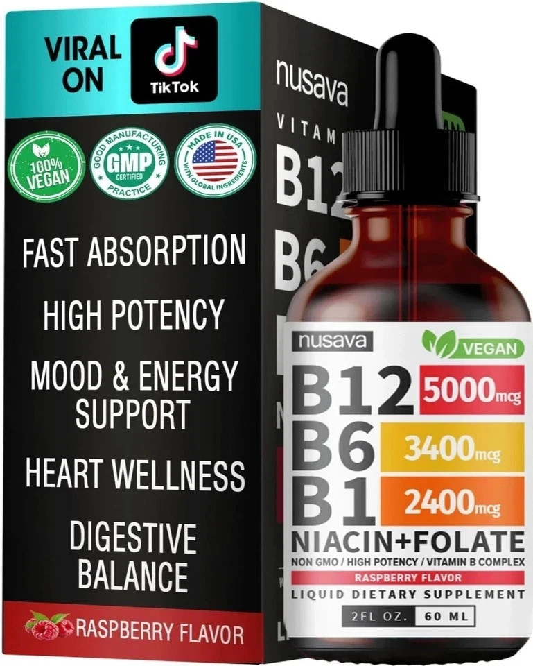 Nusava Vitamin B complex – B 12, B 6 & B 1 + Niacin & Folate – Double pack-