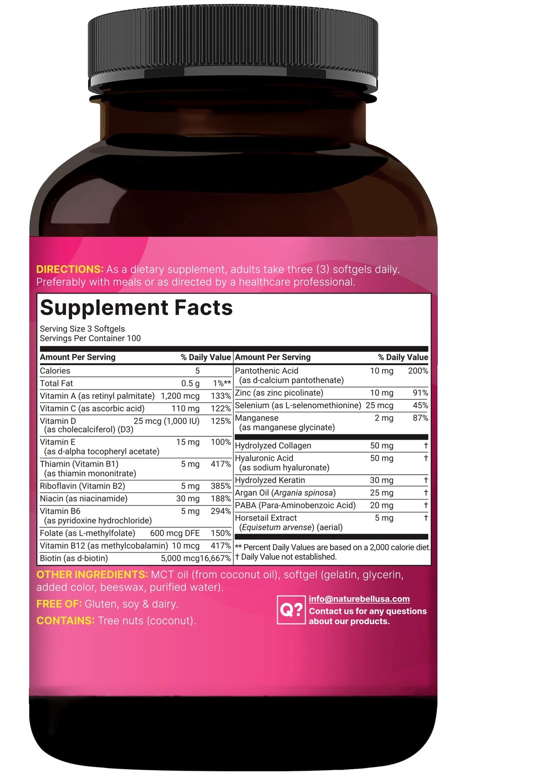 NatureBell Hair, Skin & Nails* Vitamins for Women – 300 Count (Pack of 1)