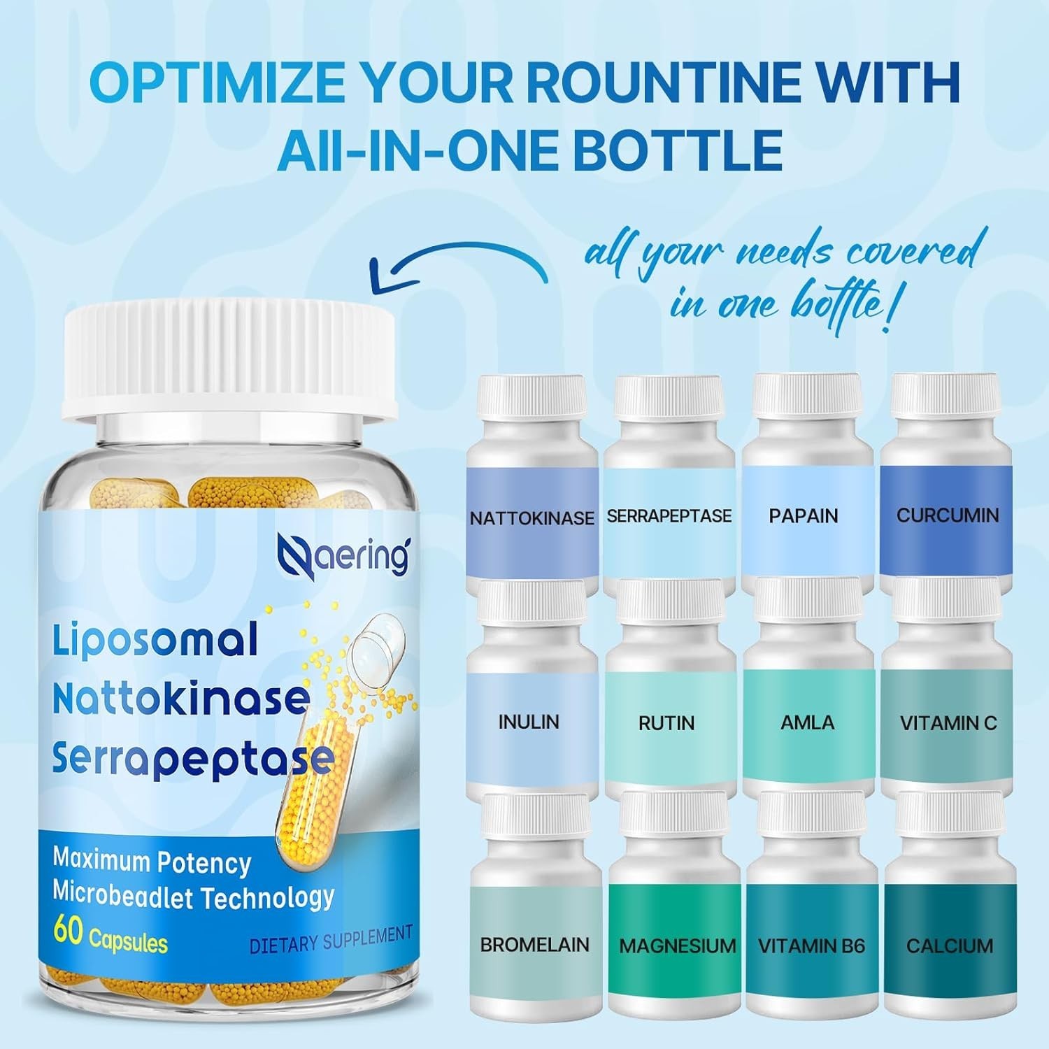 Liposomal Nattokinase 12,000 FU Serrapeptase 360,000 SPU Enzyme Supplement 60Cap