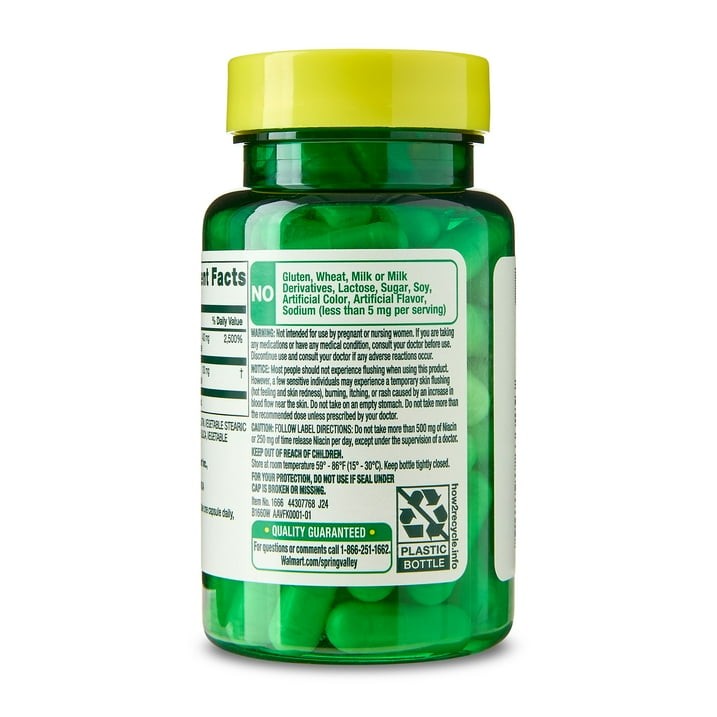 Spring Valley Flush Free Niacin 500mg Capsules Metabolism Support, 60 Count