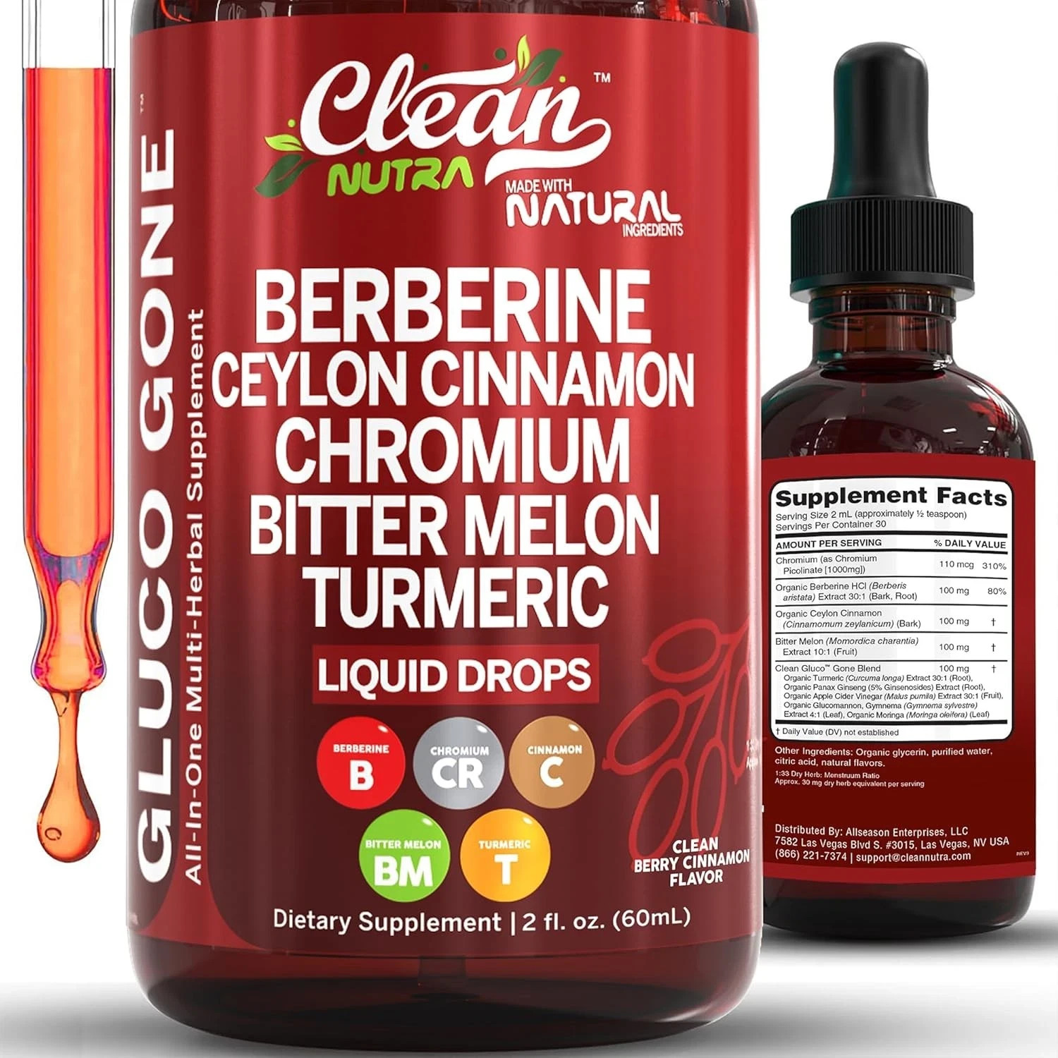 Berberine 3000mg Gymnema/Apple Cider Vinegar/Chromium/Ceylon Cinnamon 2oz Drops