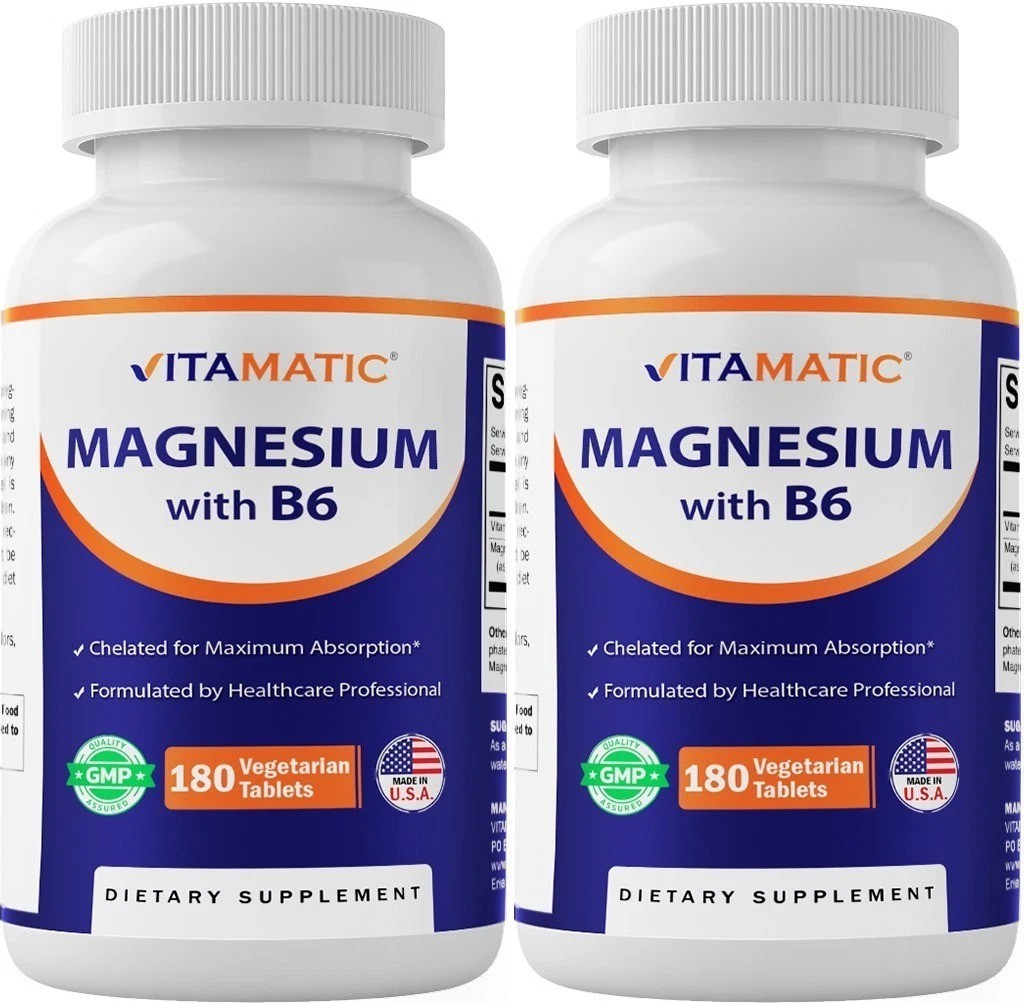 2- Pack- Vitamatic Magnesium with B6 150mg per Tablet – 180 Vegetarian Tablets