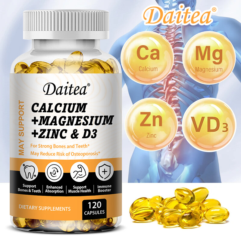Calcium Magnesium Zinc Capsules Strong Bones &Teeth Nerve & Muscle Support 120pc