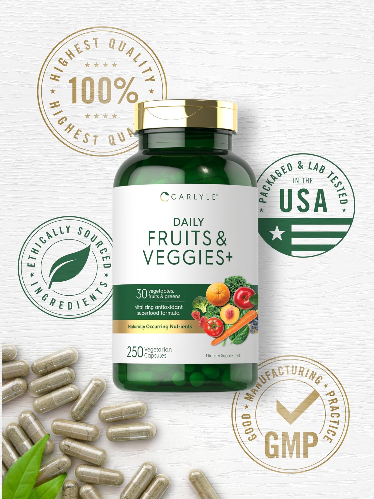 Carlyle Fruits and Veggies Supplement | 250 Capsules | 250 Count (Pack of 1)