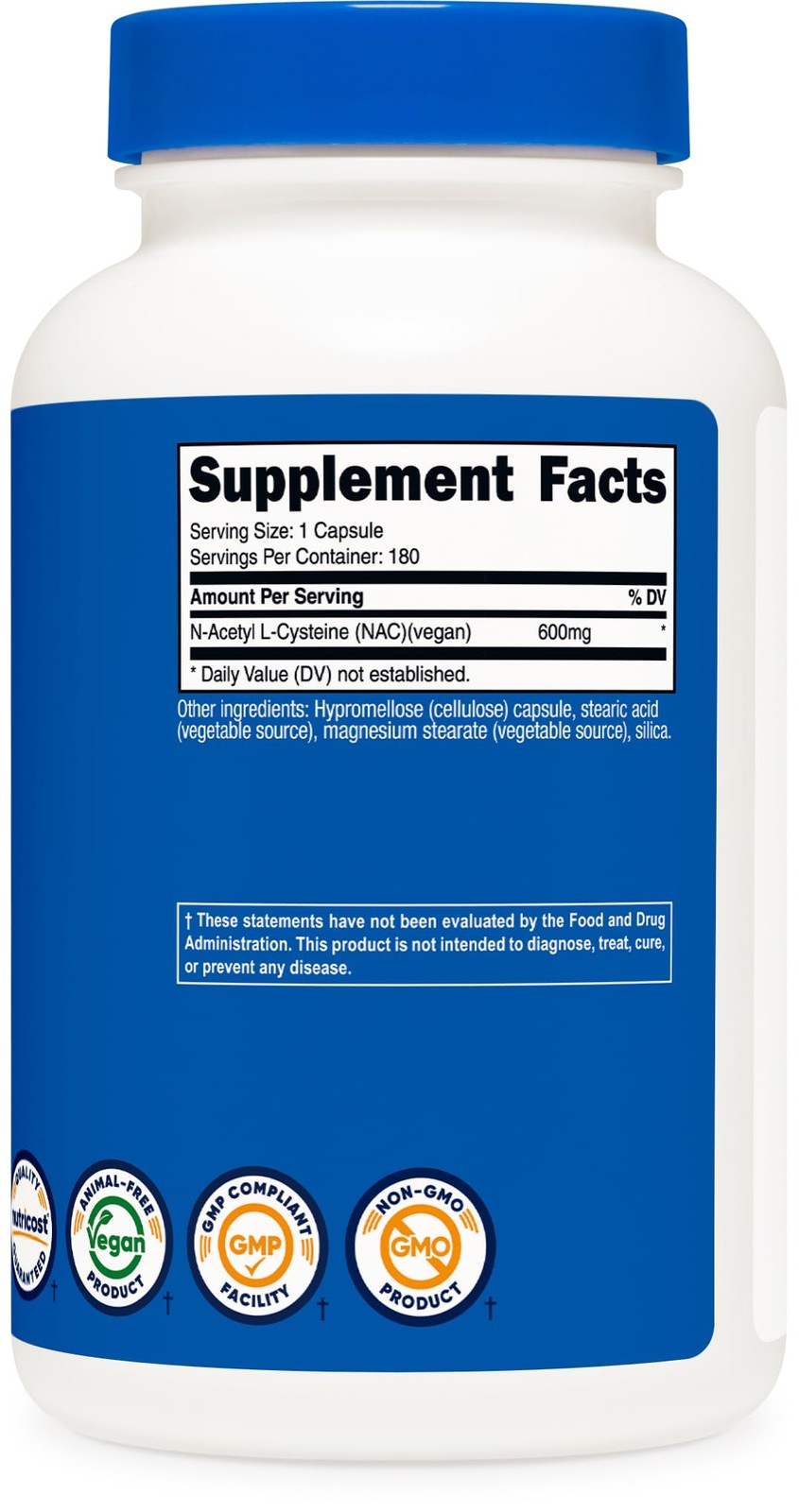 N-Acetyl L-Cysteine (NAC) 600mg, 180 Capsules 180 Count Gluten Free