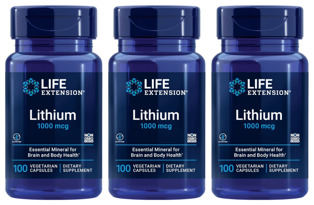Lithium Orotate 1000mcg 3X100 Caps Life Extension Brain DNA Health