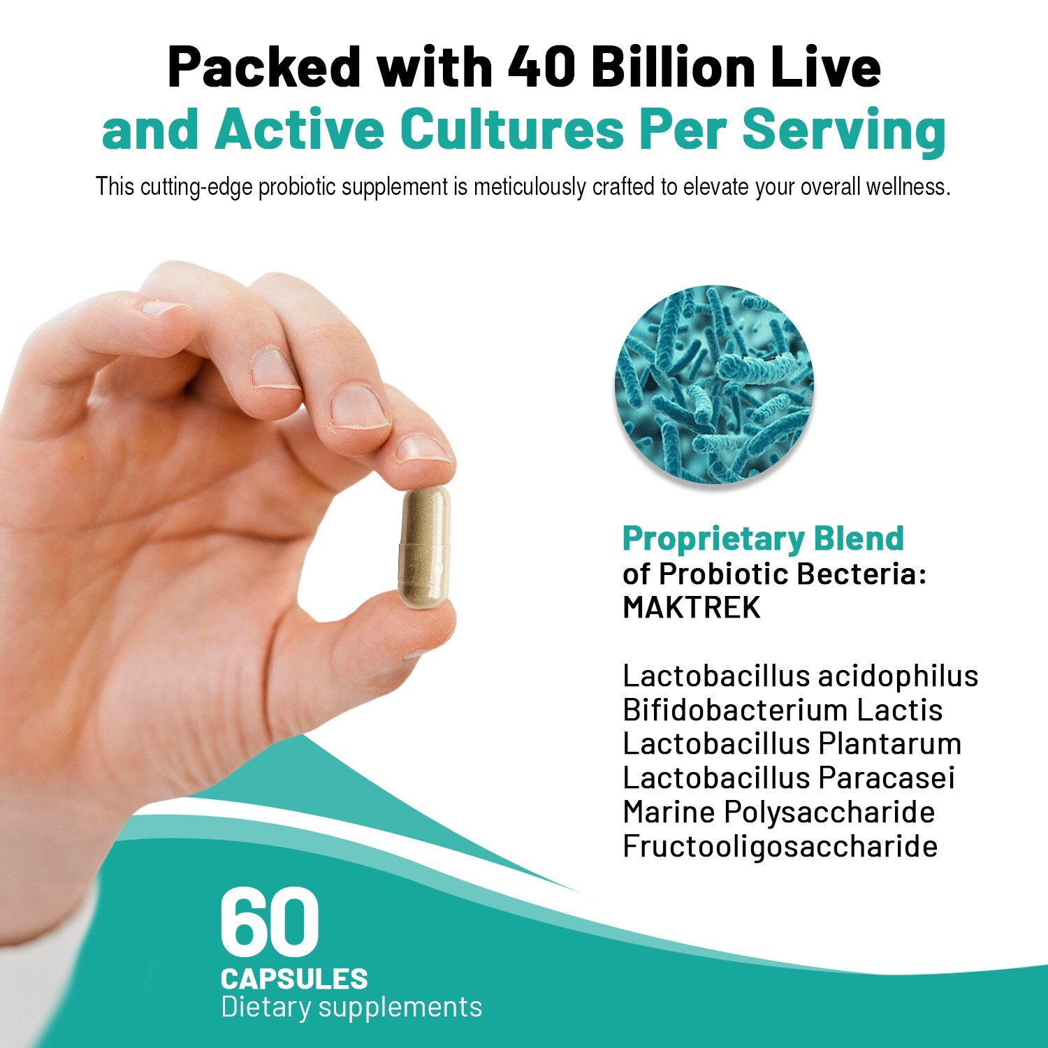 Probiotic Digestion Support 40 Billion CFU Body Defense 180 Vegan Caps