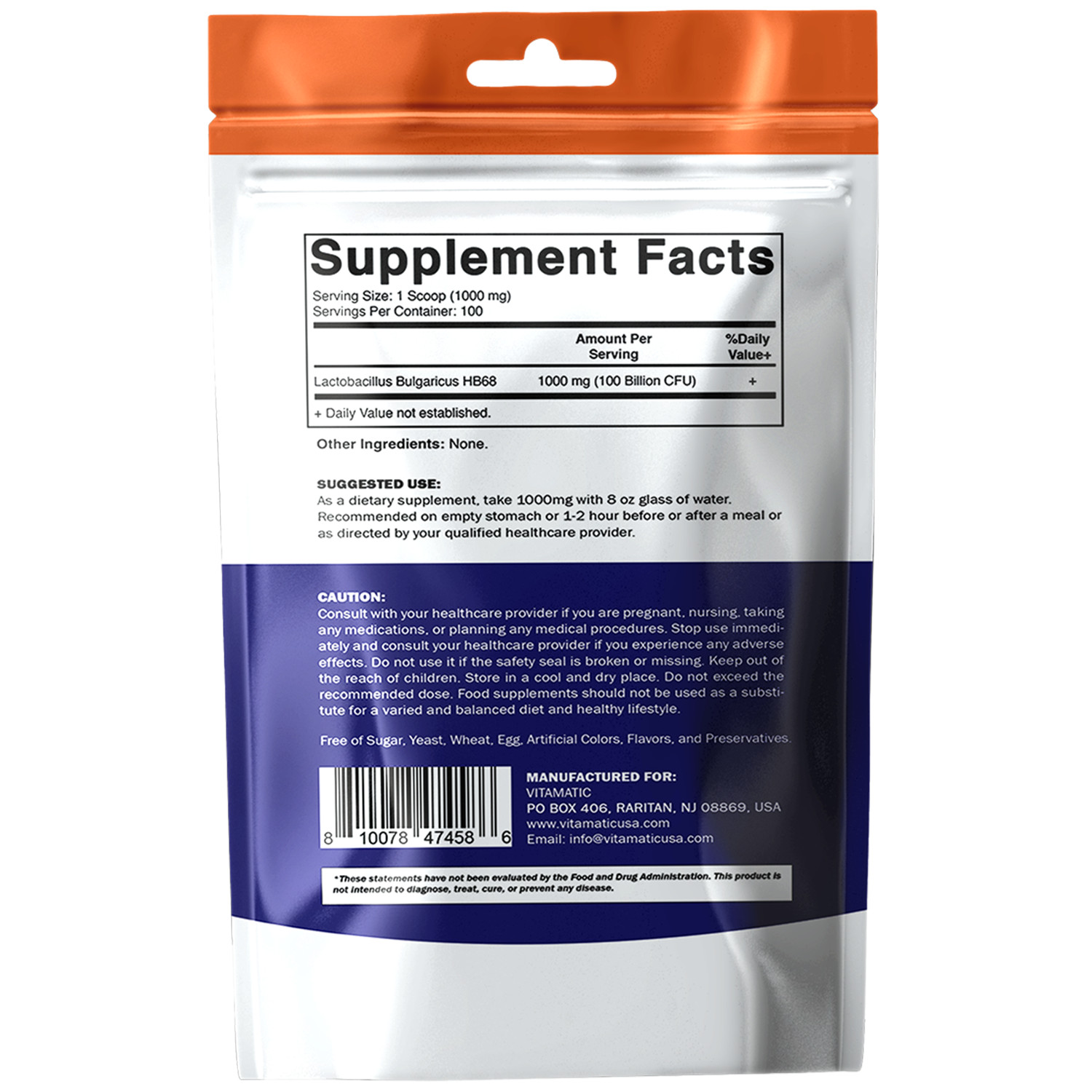 Vitamatic Lactobacillus Bulgaricus Probiotic Powder – Digestive Support – 100 Gr