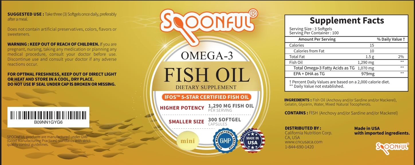 Spoonful Mini Omega 3 Fish Oil, 300 Count (Pack of 1), 300 1)