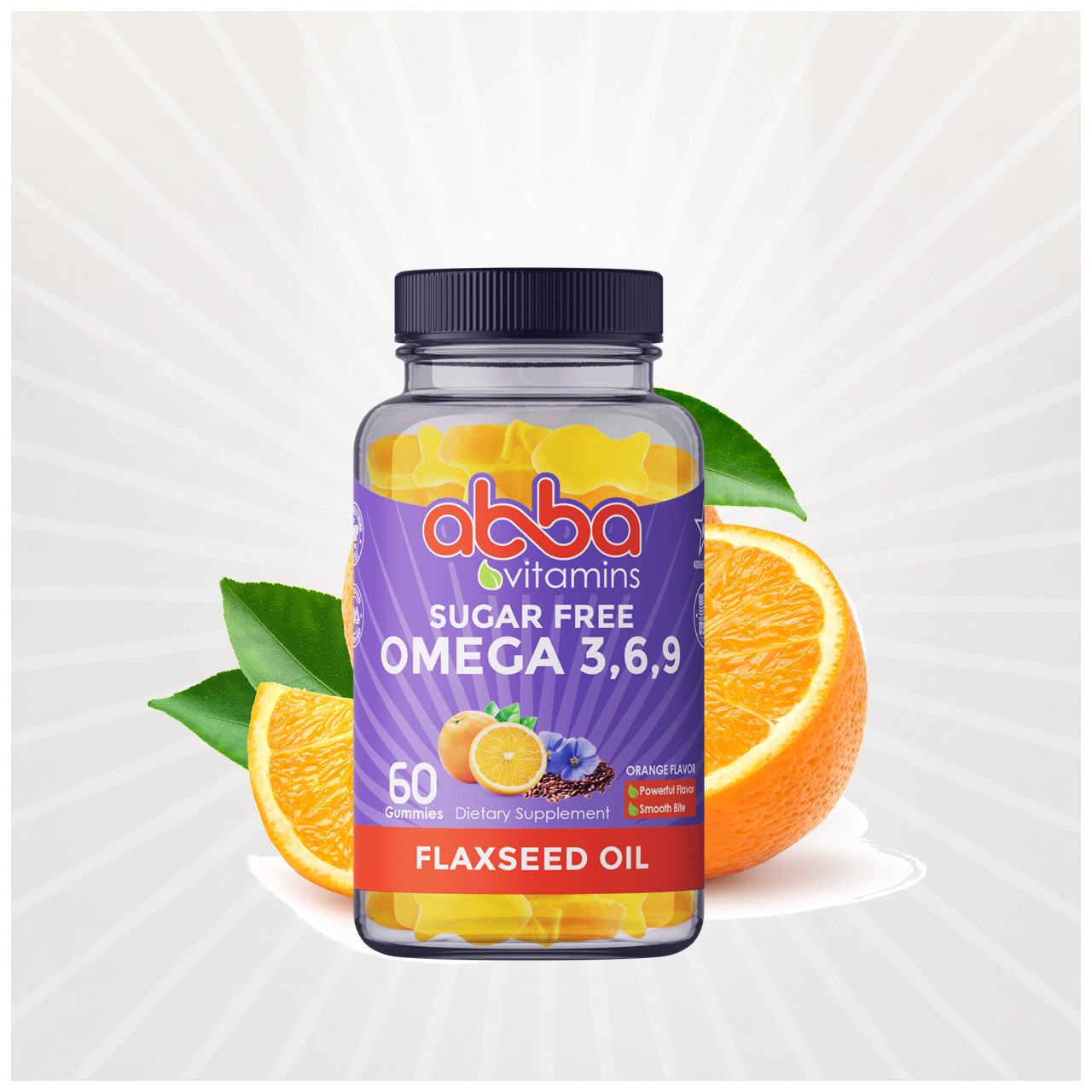 Abba Vitamins Omega Gummy Natural Flavors & color Flaxseed Oil based Star Kosher