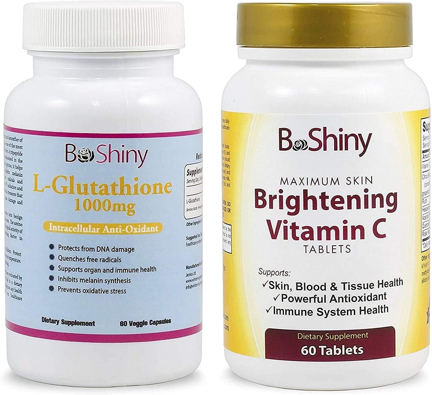 BeShiny Glutathione and Vitamin C 1000mg Skin Whitening Brightening Pills Set
