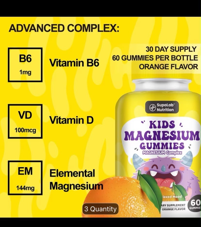 1pk Vitamin B6, Vitamin D & Magnesium Gummies For Kids & Teens 60 Counts