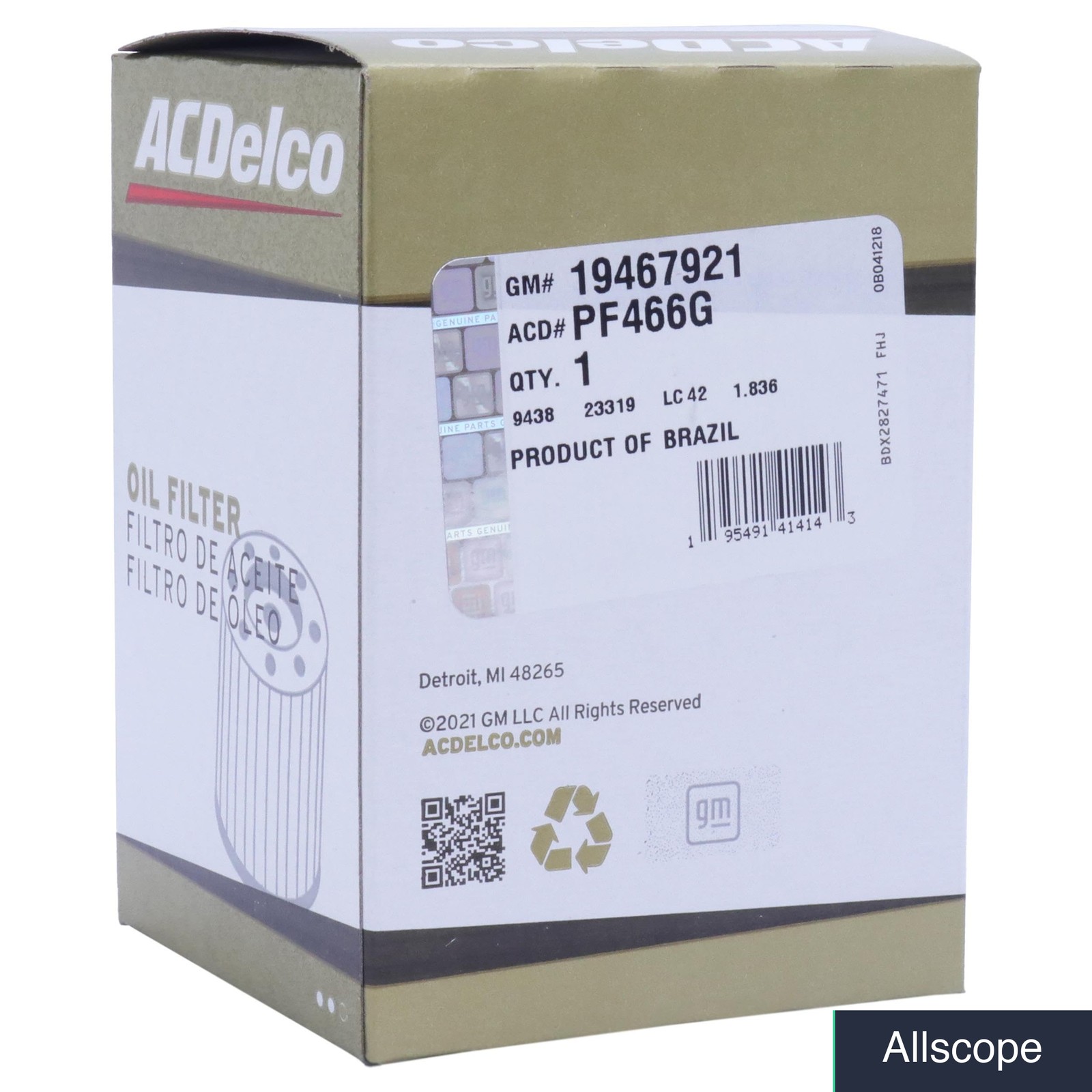 Engine Oil Filter ACDelco Gold PF466G for GM Vehicles Metal Plastic