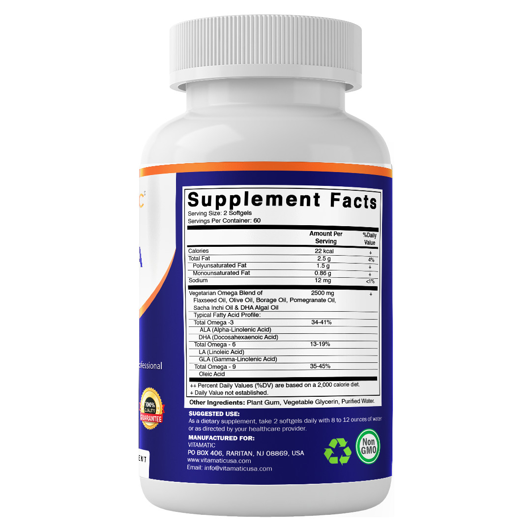 Vitamatic Vegan Omega 3-6-9 Complex 1250mg – 120 Softgels
