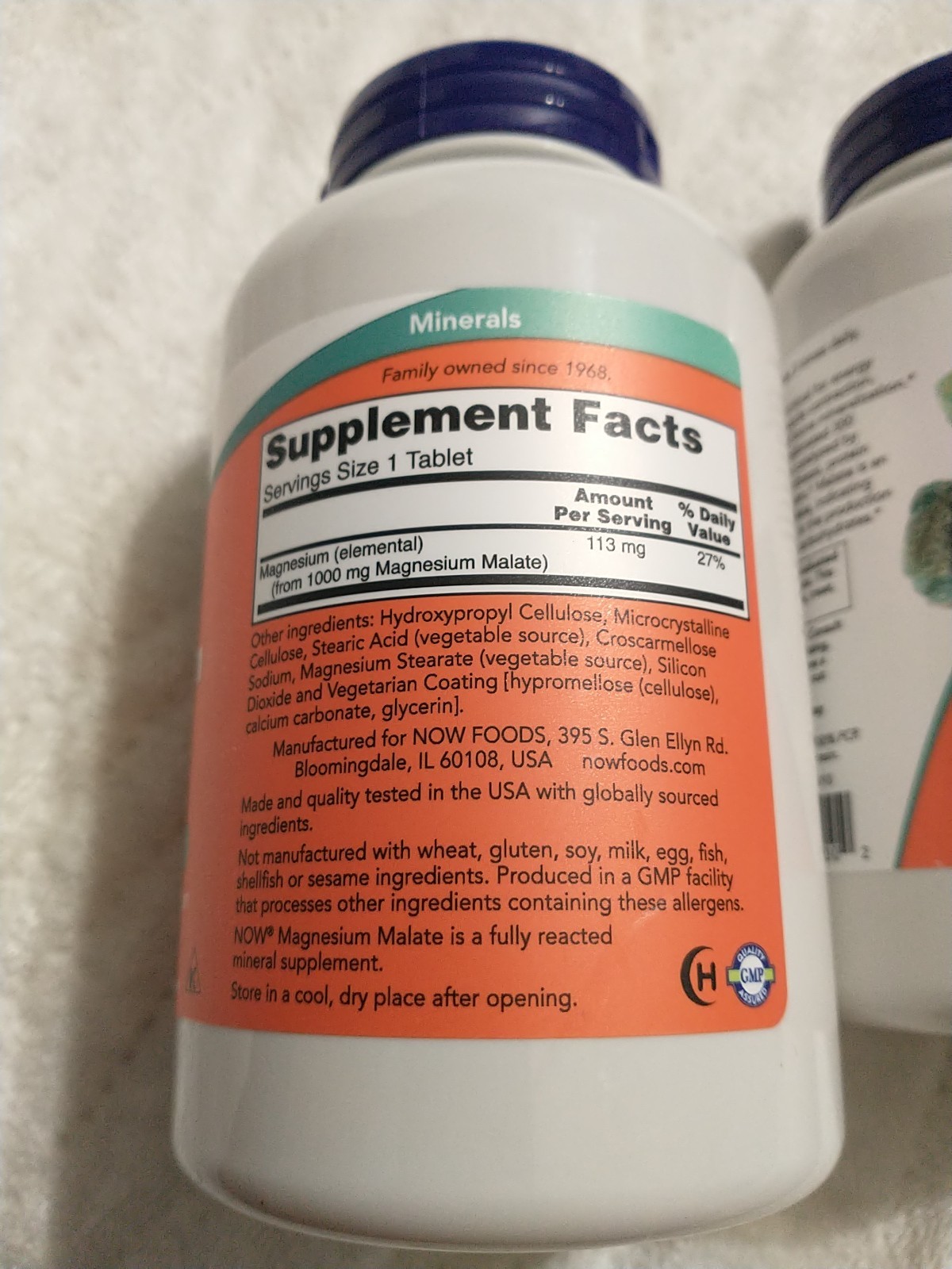 2 NOW FOODS Magnesium Malate 1000 mg 180 Tablets Each Bottle exp 08/2029