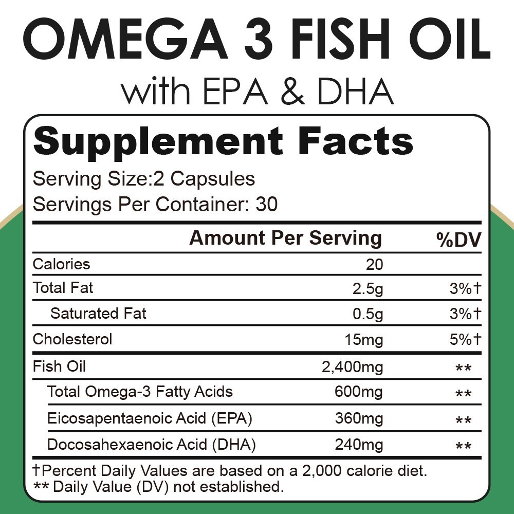 3x Strength EPA & DHA Omega 3 Fish Oil 2400mg, Highest Potency, 60 Softgels