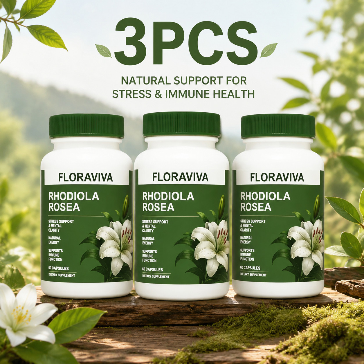 Salvora Rhodiola Rosea Capsules – Floraviva for Energy, Focus, Mood -3 PACK