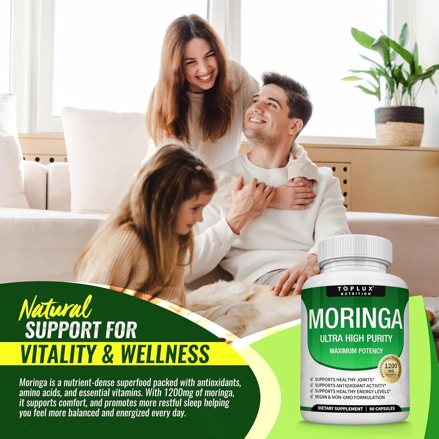 Toplux Moringa Capsules – 3-Pack – 1200mg – 270 Capsules – Vegan, Non-GMO