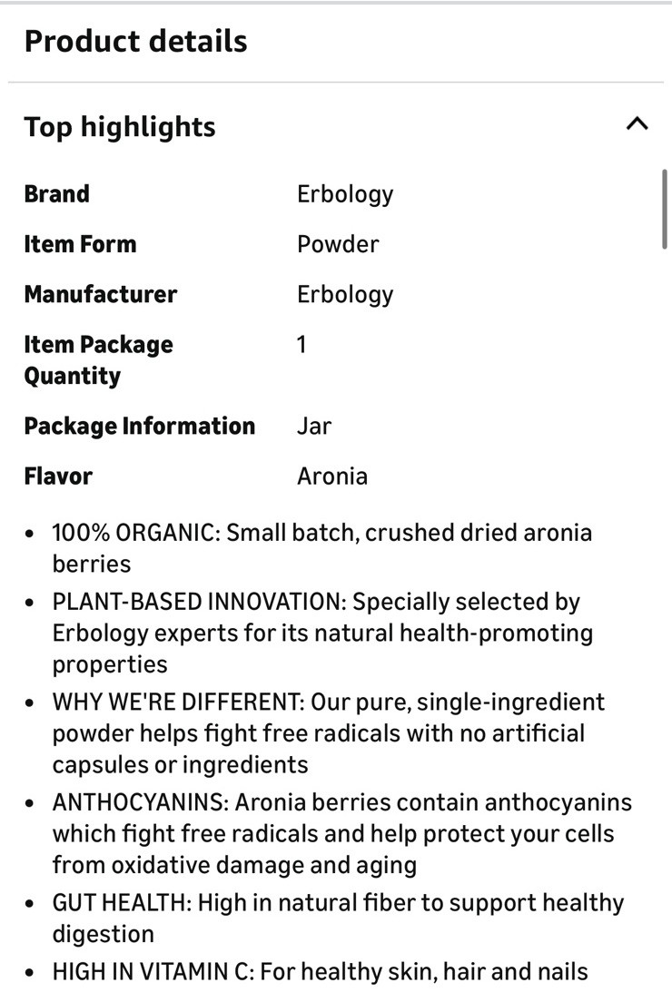 ERBOLOGY Organic Aronia 100% Pure Berry Powder 3.2 oz – 30 Servings New Sealed