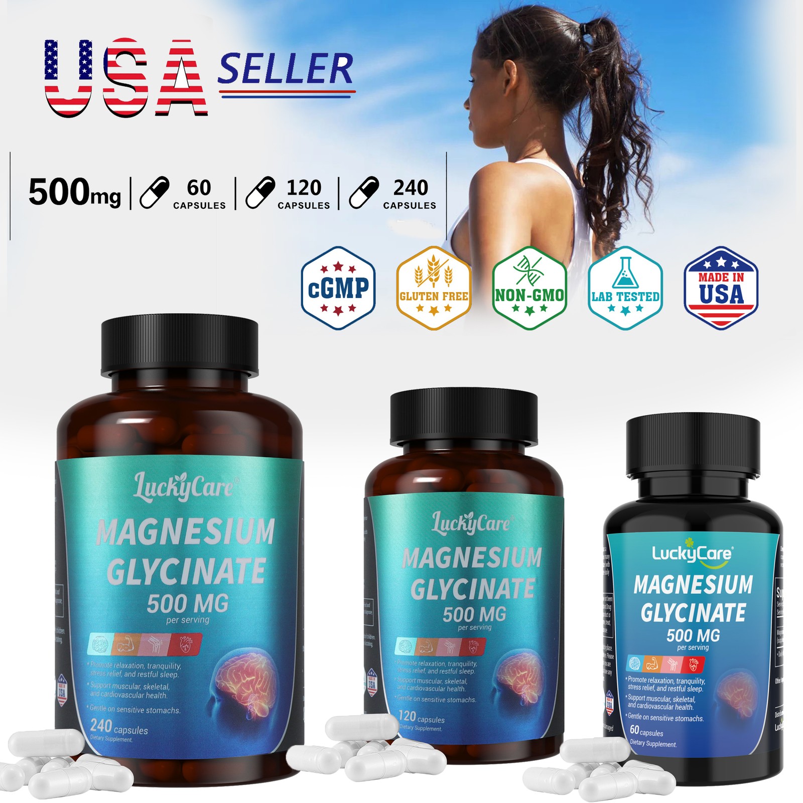 Magnesium Glycinate 500mg 240 Capsules For Sleep Stress Relief Support Bone Lot