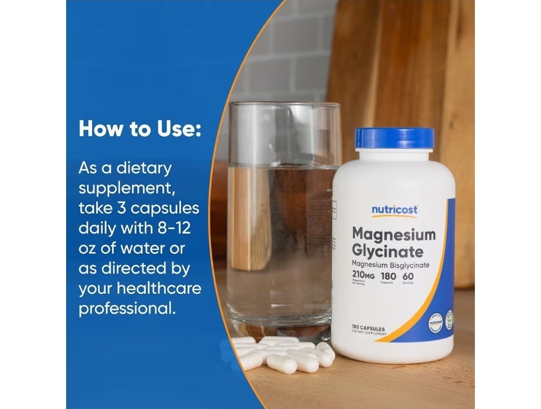 Nutricost Magnesium Glycinate (Bisglycinate) 210mg 180 Capsules Non-GMO