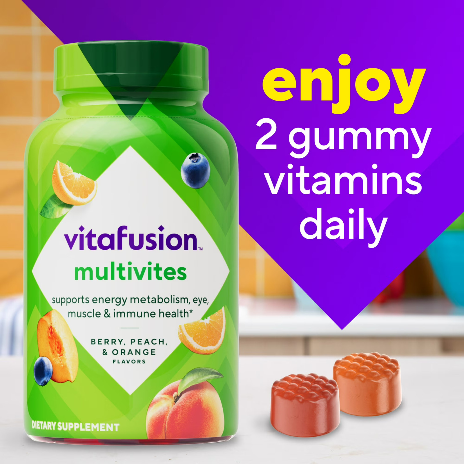 3 pk Vitafusion Multivitamins for Adults Berry, Peach and Orange Flavor 70 Count