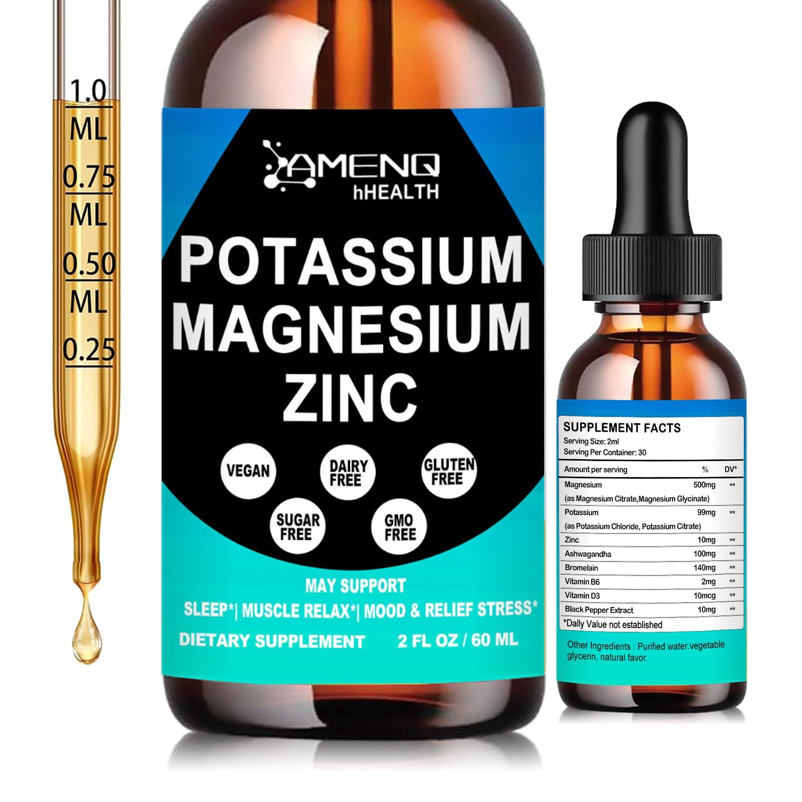 Potassium Magnesium Supplement Liquid Drops Plus Zinc, 2 Fl Oz (Pack of 1)