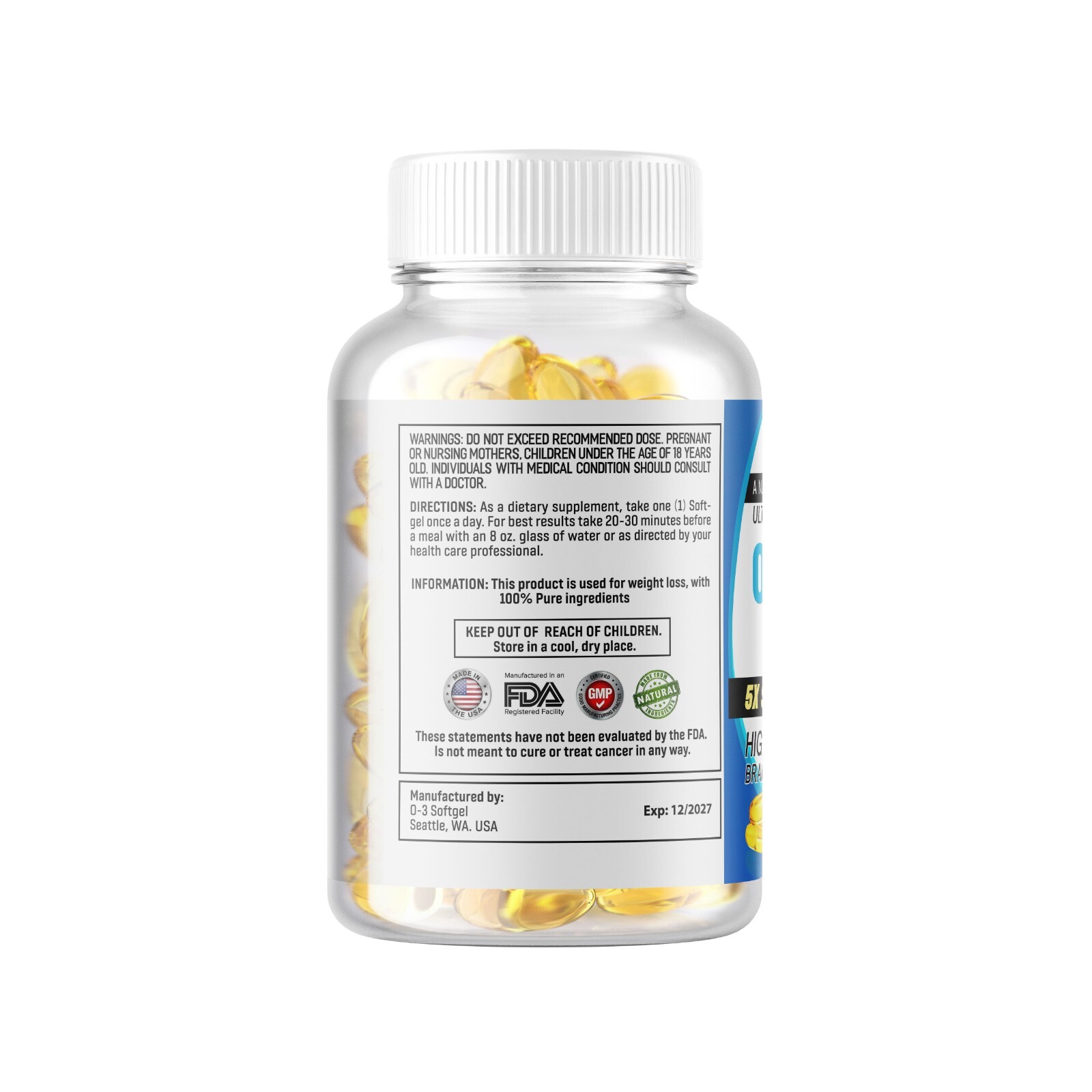 Omega 3 Fish Oil Softgels 3x Strength 2400mg EPA & DHA Highest Potency 3 Bottle