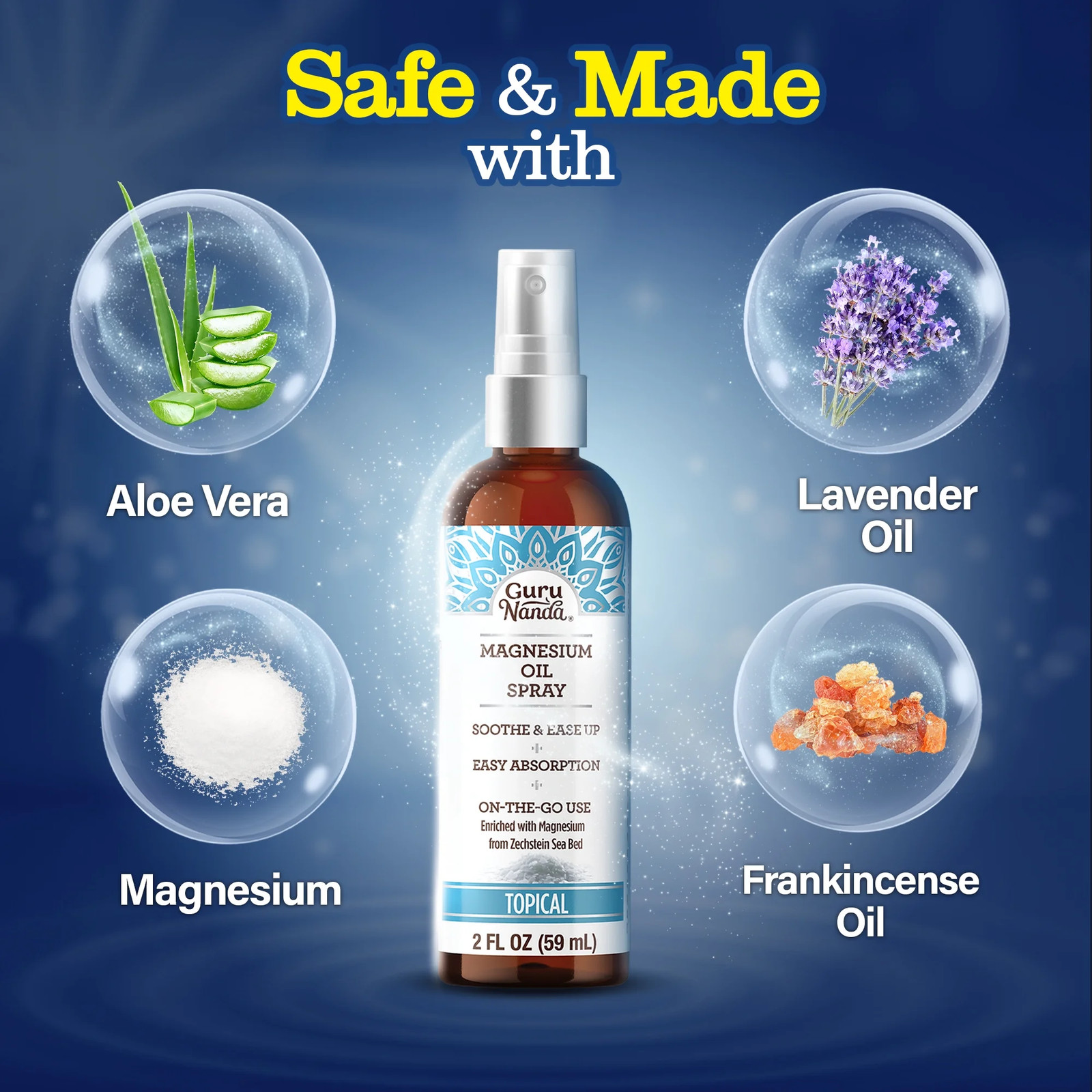 Magnesium Oil Spray for Muscle Relief & Soothing Aches – Quick Absorbing- 2Oz