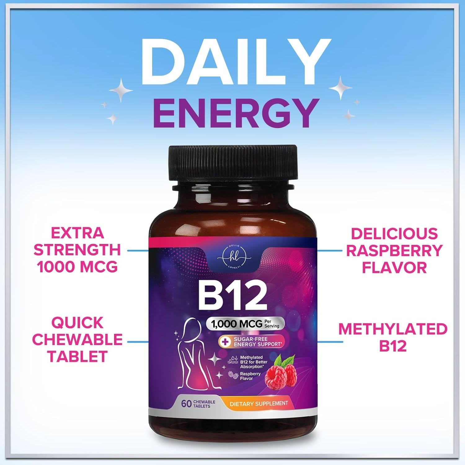 B 12 Vitamin Chewables 1000 mcg – B12 Complex with Heart & Nerve Energy Health