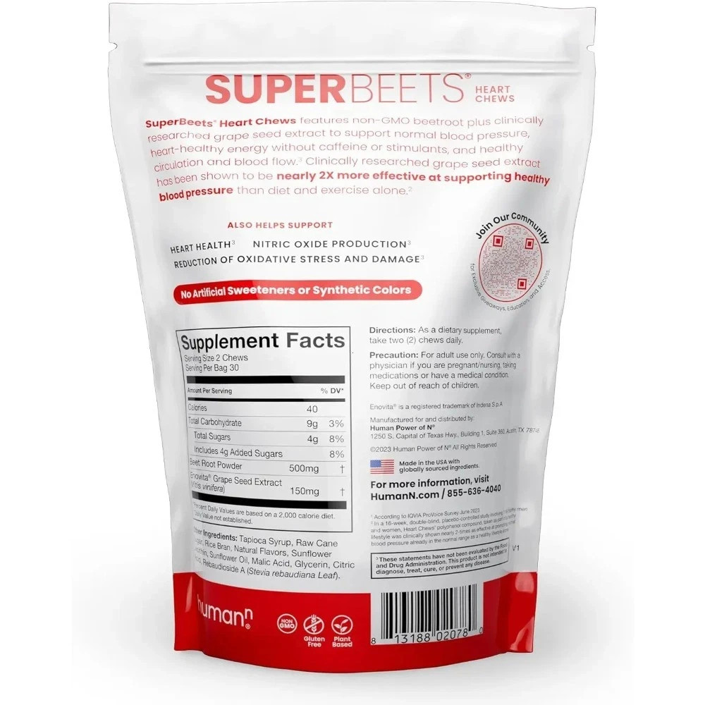 2 PACKS HumanN – SUPER BEETS Heart Chews, Nitric Oxide Booster for Heart Health