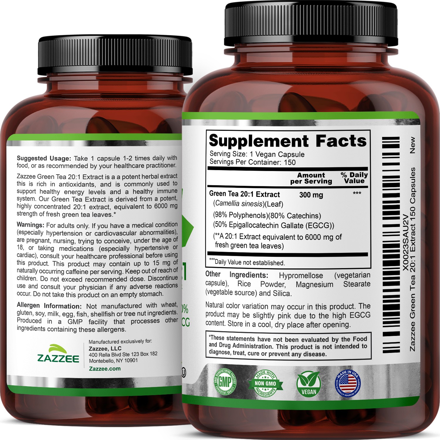 Extra Strength Green Tea 20:1 Extract, 6000 mg Strength, 150 Vegan Capsules