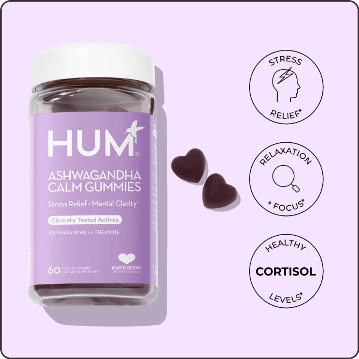 HUM Ashwagandha Calm Gummies Stress Relief Mixed Berry Flavor Vegan | 60 Gummie