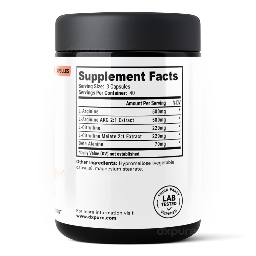 Nitric Oxide Booster Supplement L-Arginine L-Citrulline – 1500mg – 120 Capsules