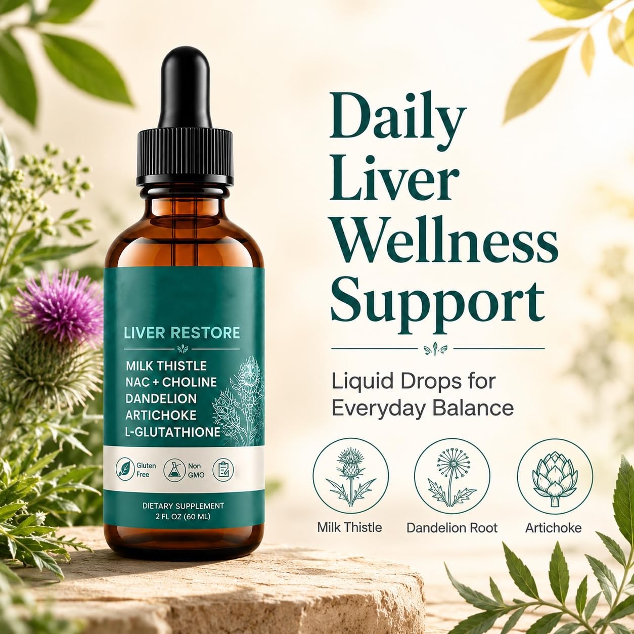 Liver Restore Drops, 2 Fl OZ Complete Liver Support, Daily Herbal Supplement