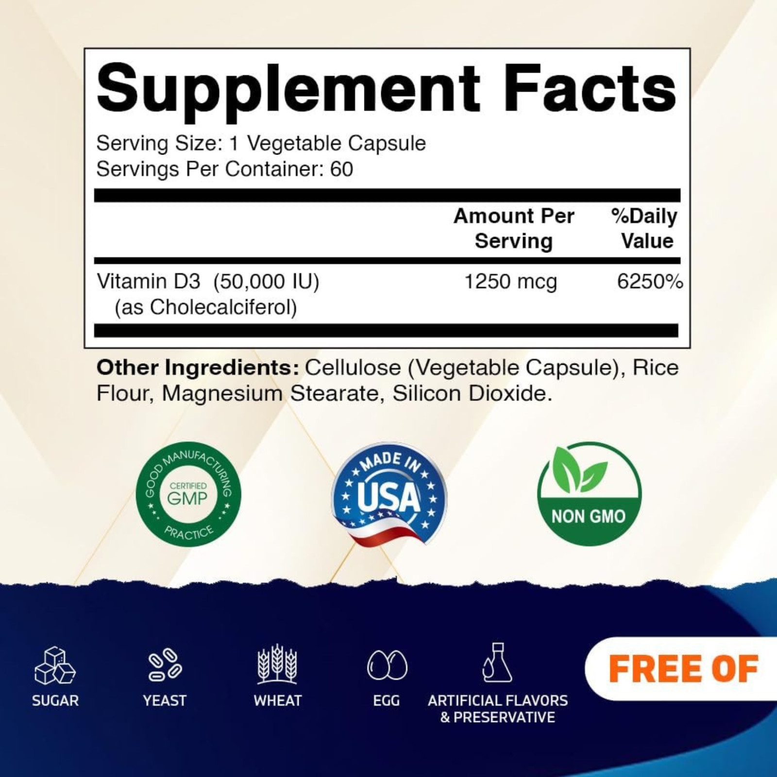 Vitamatic Vitamin D3 50000 IU 60 Capsules Once Weekly 1 Year Supply Gluten Free