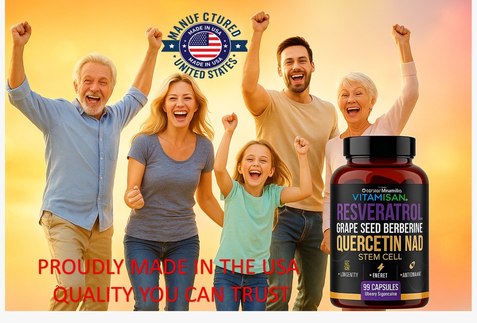 Resveratrol NAD 90 Capsules Natural Antioxidant, Anti Aging, Anti Inflammatory