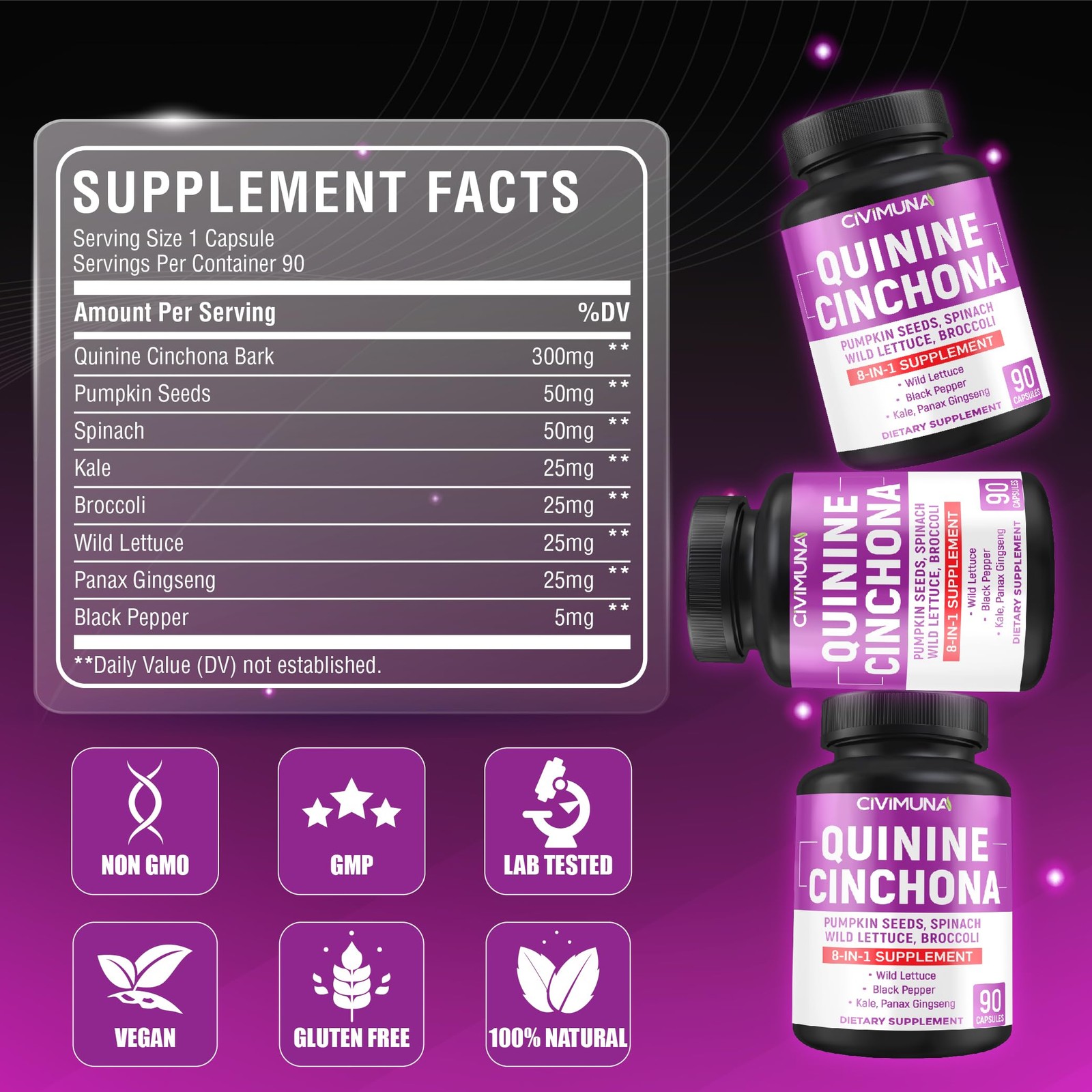 CIVIMUNA Quinine Cinchona Bark Capsules with Quinine Cinchona Bark, Pumpkin S…