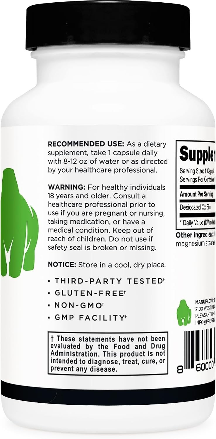 120 Gluten-Free Ox Bile Capsules – Non-GMO Digestive Support Supplement