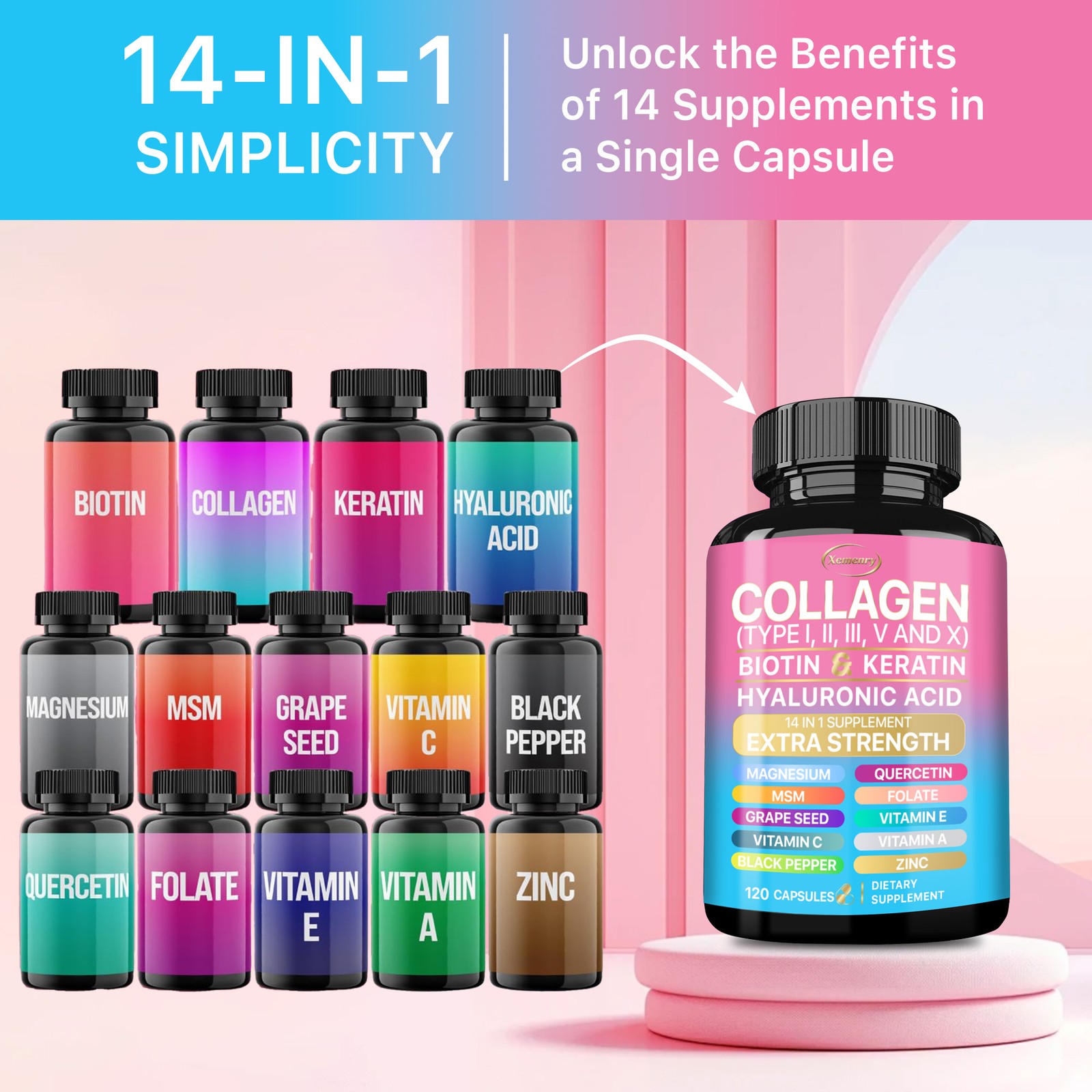 120pcs Collagen – Hair, Skin & Nails, Premium Collagen Supplement, Max Strength