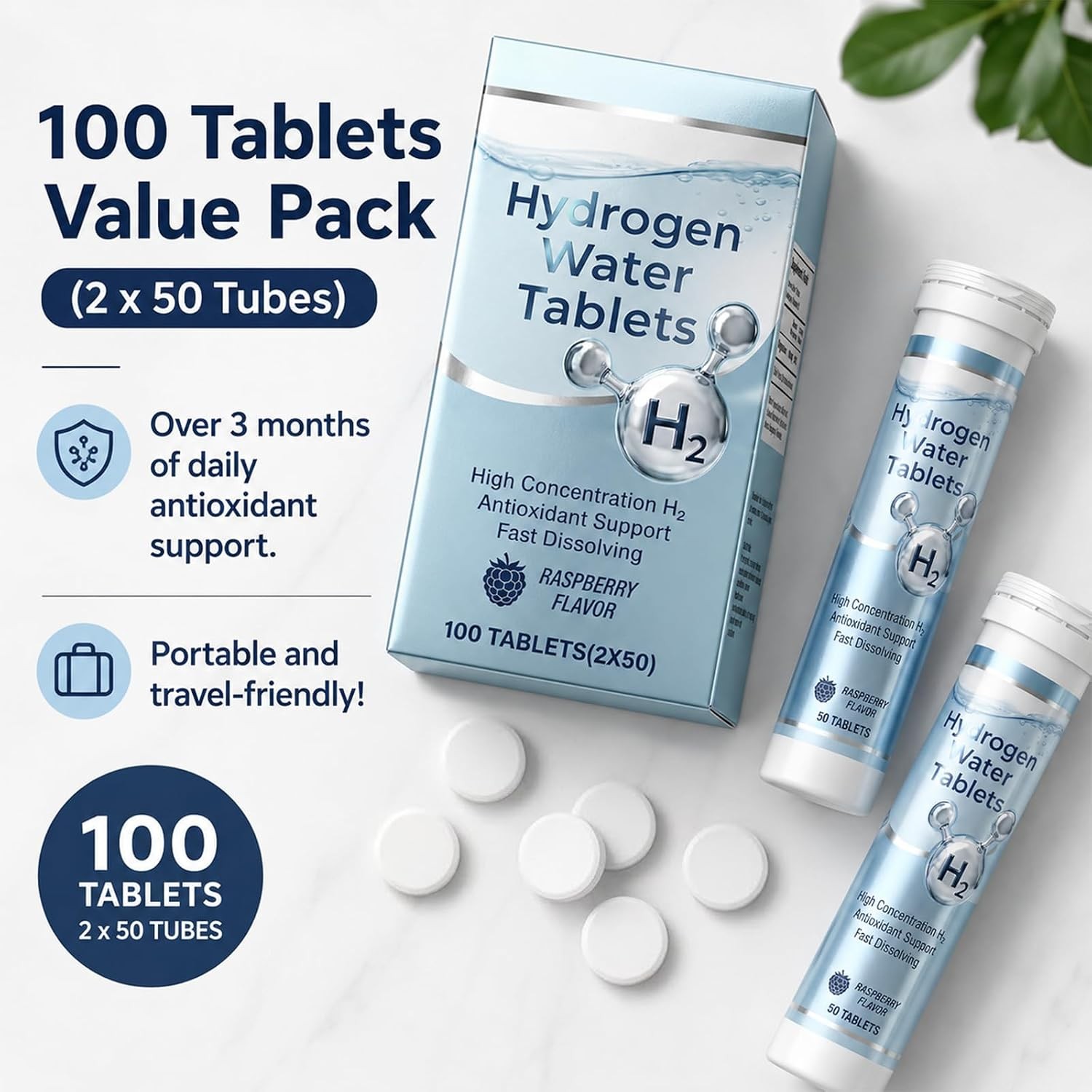 Raspberry Hydrogen Water Tablets, 100 ct Molecular Hydrogen Water Tablets