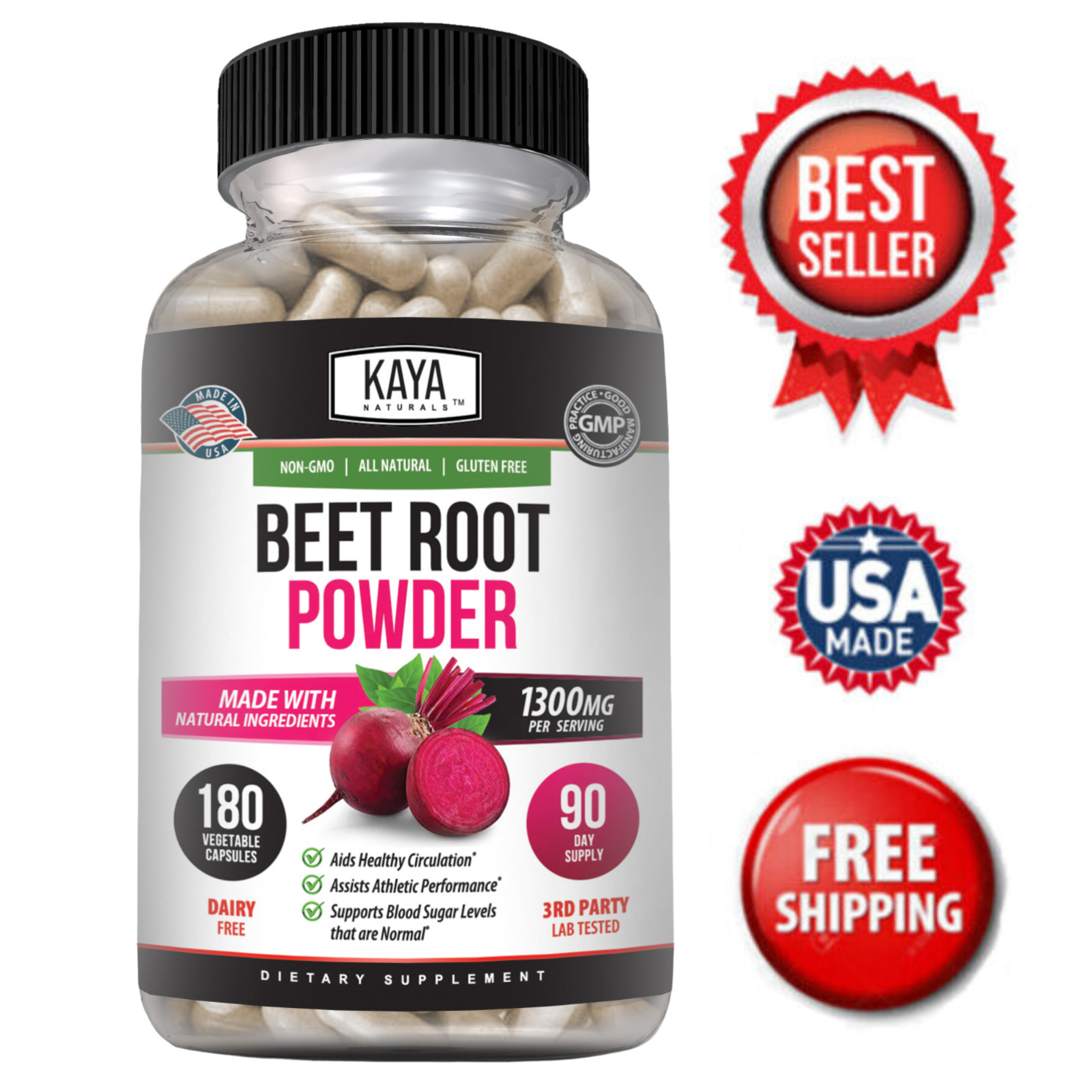 Organic Beet Root Powder 1300mg 180ct Nitric Oxide Booster Superfood Beetroot