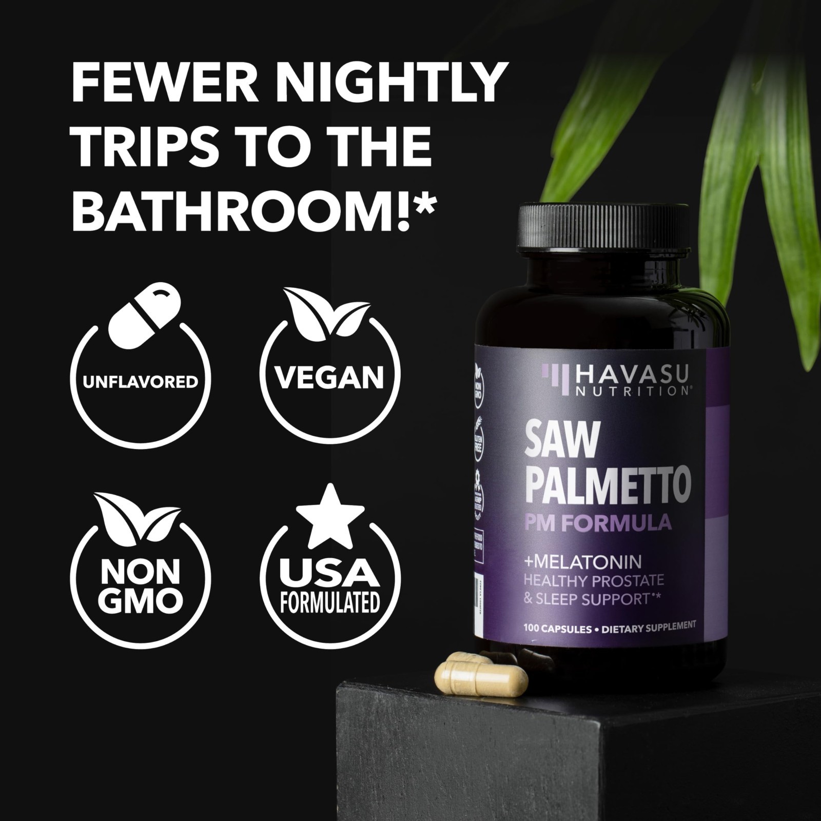 Saw Palmetto & Melatonin for Men – Nighttime Bladder Support, 100 Vegan Capsules
