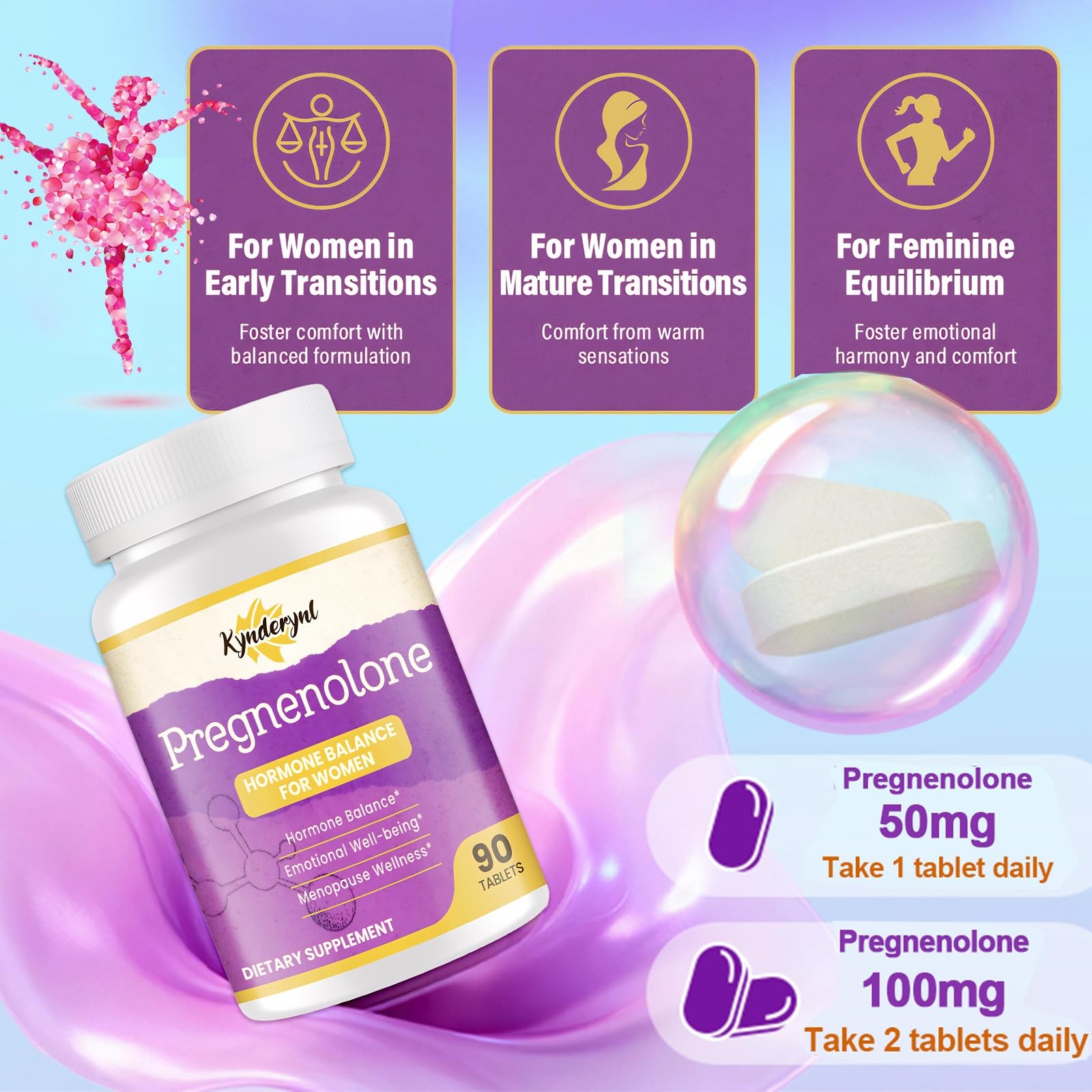 Kynderynl Pregnenolone with Ashwagandha for Women, 90 Count (Pack of 1), N/a
