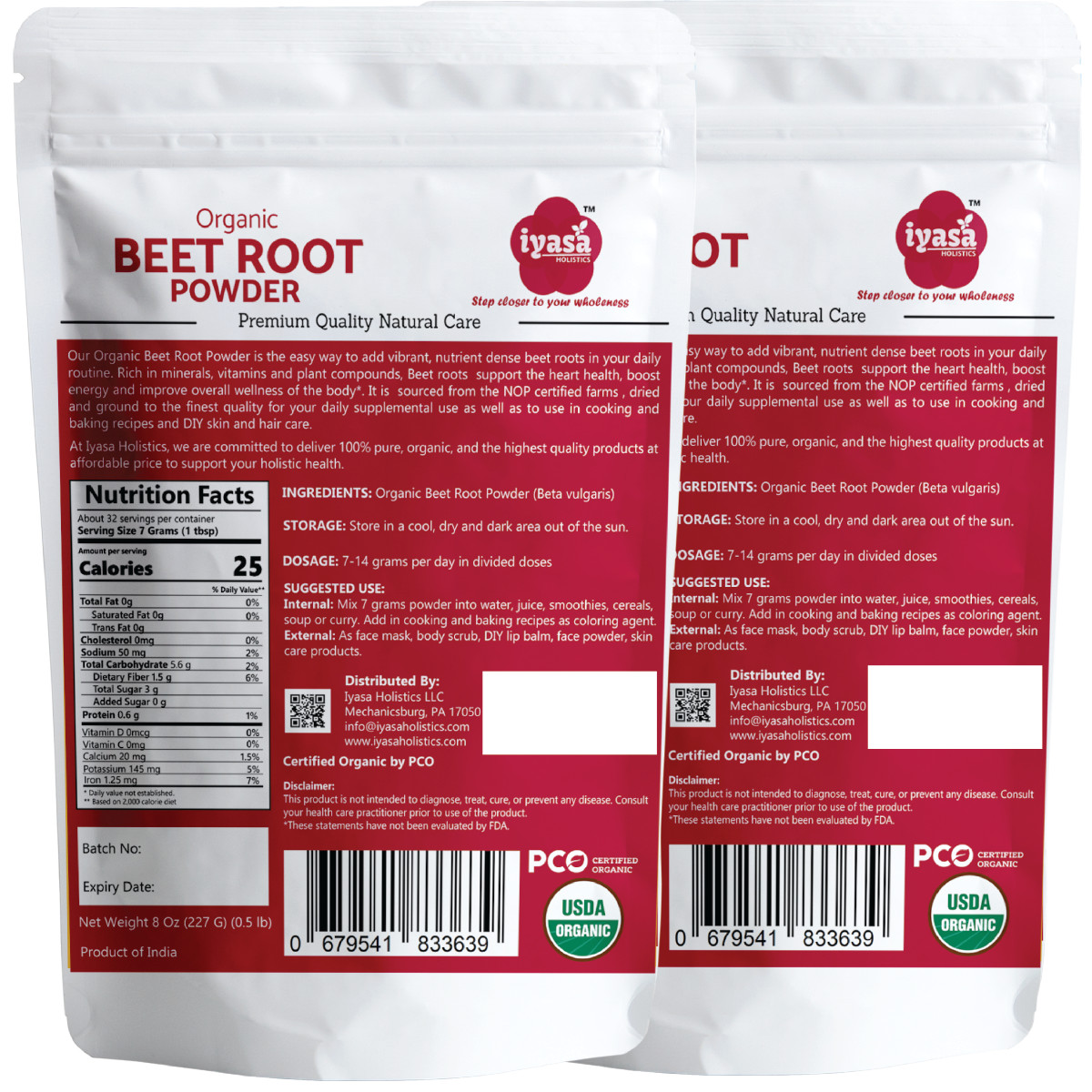 Organic Beet Root Powder (Beta vulgaris) Boost Nitric Oxide 8,16oz Premium FS&H